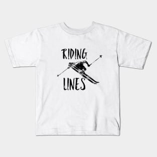 Riding Lines In The Snow, heli skiing, skiing artwork, boarding hoodie, trick t-shirts, piste, snow sports Kids T-Shirt